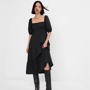 GAP puff tiered midi dress in black